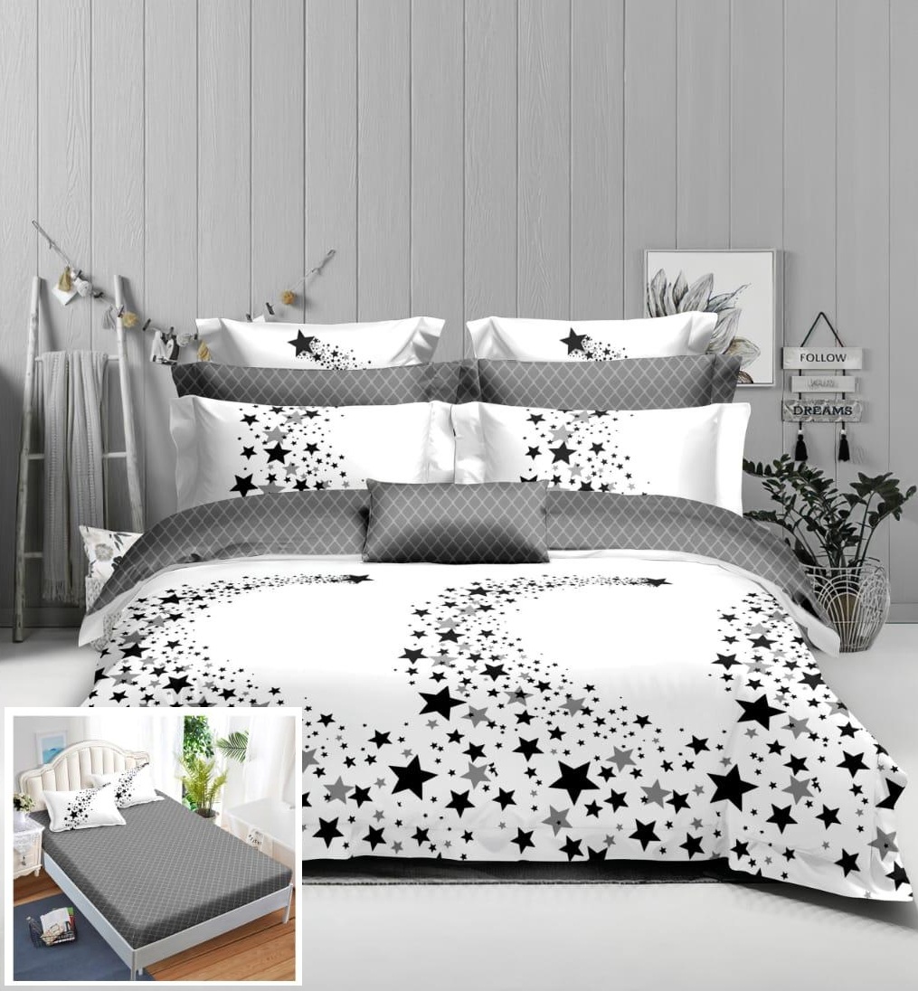 Lenjerie pat cu elastic 6 piese Black Stars SX210