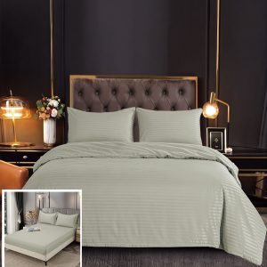 Lenjerie Damasc Merlin Dx004, Damasc, 4 Piese, Cu Elastic, Bej