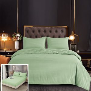 Lenjerie Damasc Lothar Dx005, Damasc, 4 Piese, Cu Elastic, Verde