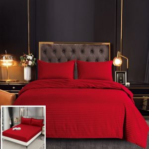 Lenjerie Damasc Pino Dx006, Damasc, 4 Piese, Cu Elastic, Rosu