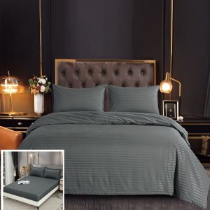 Lenjerie Damasc Bora Dx007, Damasc, 4 Piese, Cu Elastic, Gri