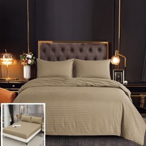 Lenjerie Damasc Panama Dx008, Damasc, 4 Piese, Cu Elastic, Bej