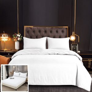 Lenjerie Damasc Suedia Dx013, Damasc, 4 Piese, Cu Elastic, Alb