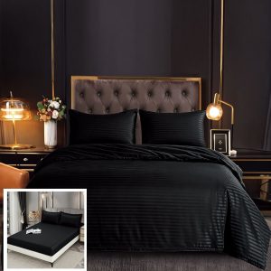 Lenjerie Damasc Africa Dx014, Damasc, 4 Piese, Cu Elastic, Negru