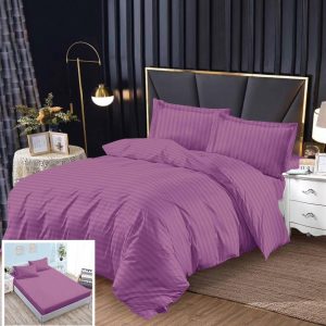 Lenjerie Damasc Dominicana Dx016, Damasc, 4 Piese, Cu Elastic, Lila