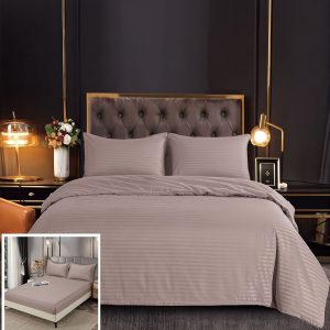 Lenjerie Damasc Portugalia Dx021, Damasc, 4 Piese, Cu Elastic, Bej