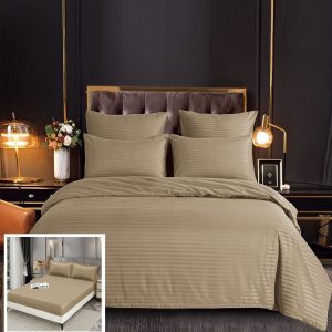 Lenjerie Damasc Onana Dc003, Damasc, 6 Piese, Cu Elastic, Crem