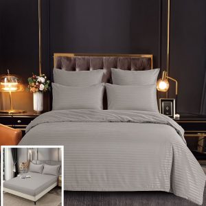 Lenjerie Damasc Aparition Dc006, Damasc, 6 Piese, Cu Elastic, Gri