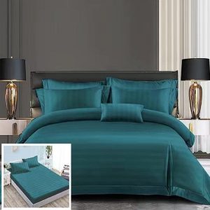 Lenjerie Damasc Deluxe Cortez Dd008, Damasc, 6 Piese, Cu Elastic, Verde