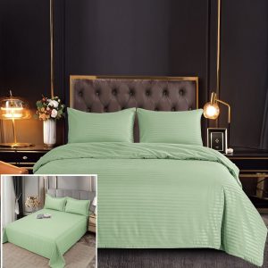 Lenjerie Damasc Manole Df004, Damasc, 6 Piese, Fara Elastic, Verde