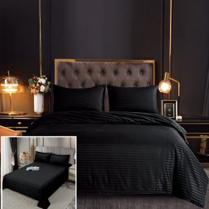 Lenjerie Damasc Congo Df006, Damasc, 6 Piese, Fara Elastic, Negru