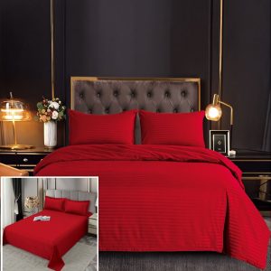 Lenjerie Damasc Danemarca Df009, Damasc, 6 Piese, Fara Elastic, Rosu