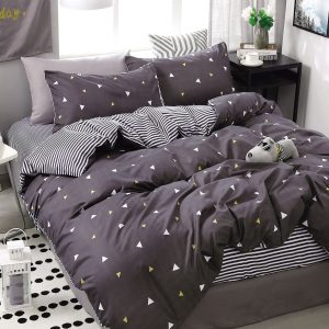 Lenjerie De Pat Getafe Xc049, Bumbac, 4 Piese, Cu Elastic, Gri, Negru