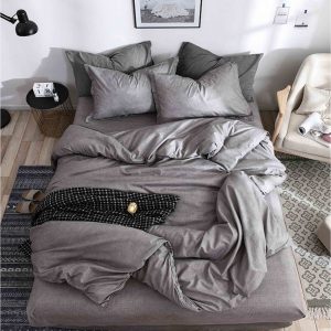 Lenjerie De Pat Kezu Xc053, Bumbac, 4 Piese, Cu Elastic, Gri