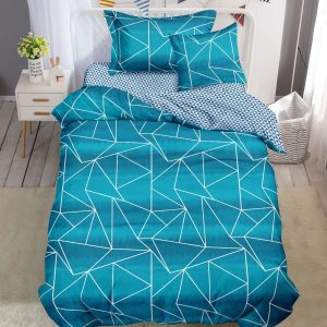 Lenjerie De Pat Carina Xc104, Bumbac, 4 Piese, Cu Elastic, Albastru