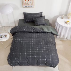 Lenjerie De Pat Nevermore Xc107, Bumbac, 4 Piese, Cu Elastic, Negru