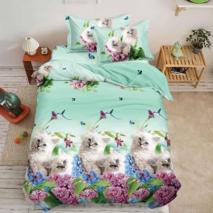 Lenjerie De Pat 3D - Xu001, Bumbac, 4 Piese, Fara Elastic, Imprimeu