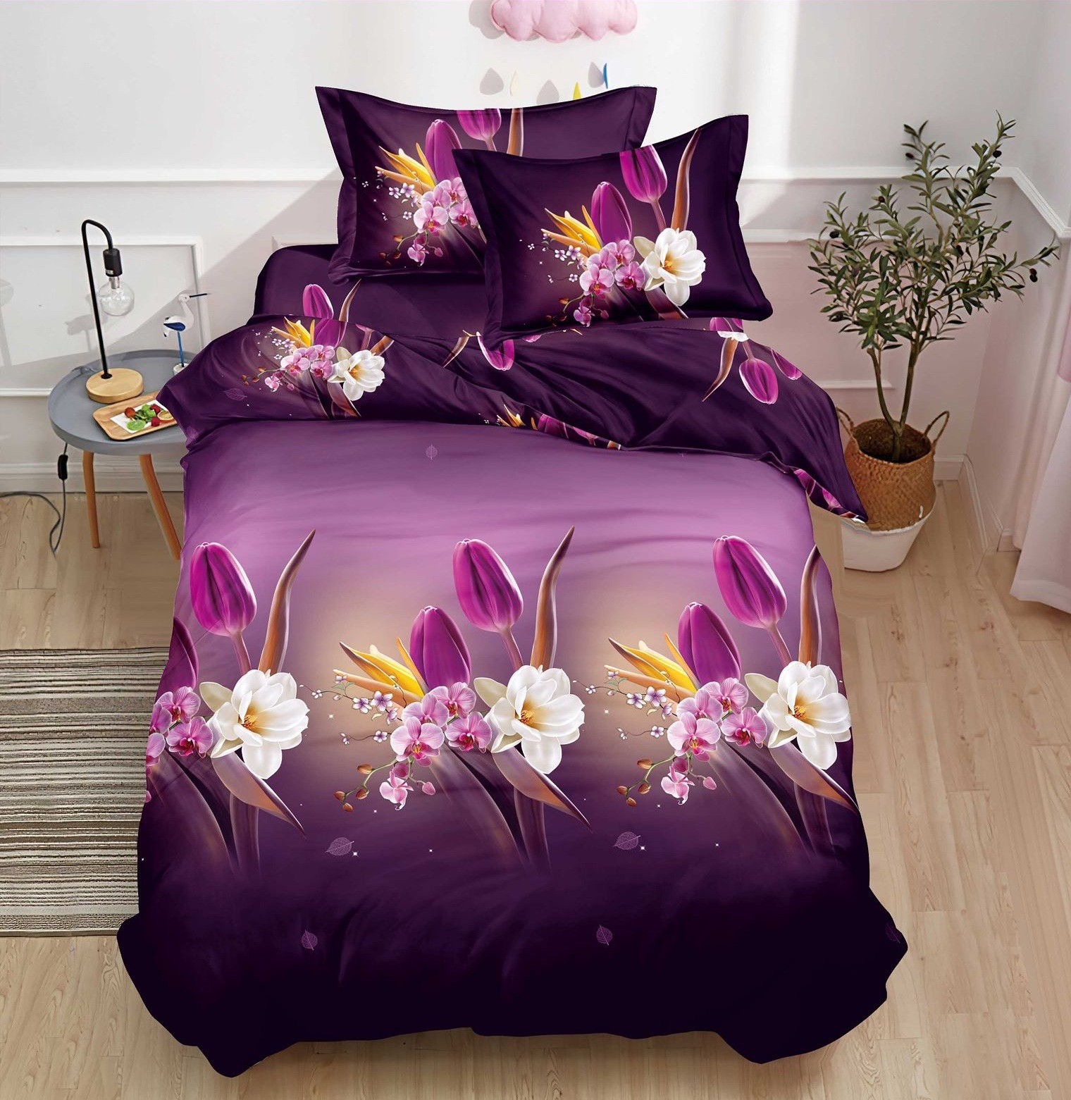 Lenjerie de pat fara elastic 3D - 4 piese Tabitha XU011