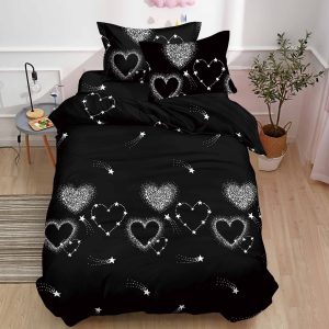 Lenjerie De Pat 3D - Cupcake Xu013, Bumbac, 4 Piese, Fara Elastic, Imprimeu, Negru