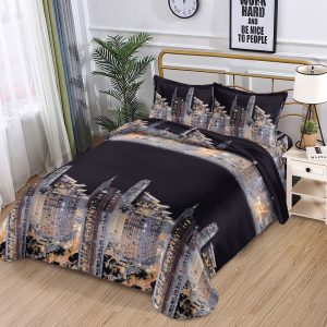 Lenjerie De Pat 3D - Zuzu Xu016, Bumbac, 4 Piese, Fara Elastic, Imprimeu, Negru