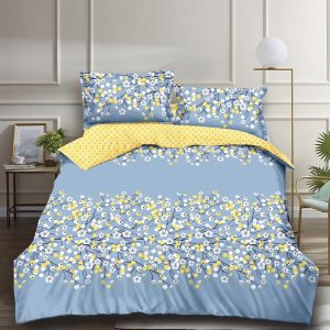 Lenjerie De Pat Purece Xf025, Bumbac, 4 Piese, Fara Elastic, Albastru