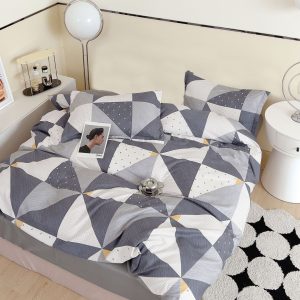 Lenjerie De Pat Fold Xf040, Bumbac, 4 Piese, Fara Elastic, Gri