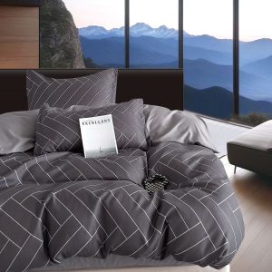 Lenjerie De Pat Brick Xf056, Bumbac, 4 Piese, Fara Elastic, Gri