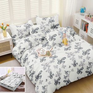 Lenjerie Pat Mamba Px003, Bumbac, 4 Piese, Cu Elastic, Alb, Gri, Imprimeu