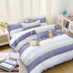 Lenjerie Pat Baikal Px004, Bumbac, 4 Piese, Cu Elastic, Alb, Albastru