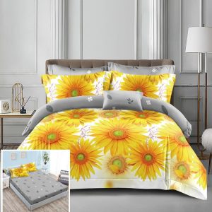 Lenjerie Pat Travian Px010, Bumbac, 4 Piese, Cu Elastic, Galben, Gri