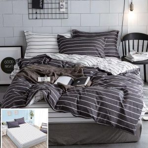 Lenjerie Pat Salve Px034, Bumbac, 4 Piese, Cu Elastic, Alb, Gri