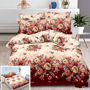 Lenjerie Pat Dahlia Sx005, Bumbac, 6 Piese, Cu Elastic, Crem, Imprimeu