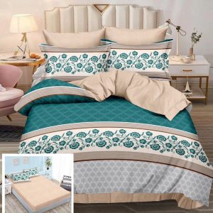 Lenjerie Pat Zayla Sx016, Bumbac, 6 Piese, Cu Elastic, Crem, Imprimeu