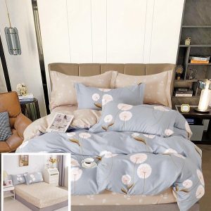 Lenjerie Pat Emma Sx028, Bumbac, 6 Piese, Cu Elastic, Albastru, Crem, Imprimeu