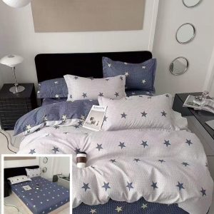 Lenjerie Pat Aurora Sx033, Bumbac, 6 Piese, Cu Elastic, Alb, Albastru