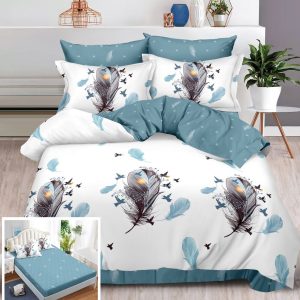 Lenjerie Pat Rhino Sx050, Bumbac, 6 Piese, Cu Elastic, Albastru, Imprimeu