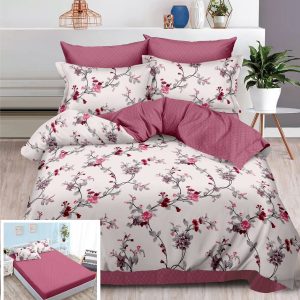 Lenjerie Pat Chris Sx106, Bumbac, 6 Piese, Cu Elastic, Imprimeu, Roz