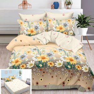 Lenjerie Pat Lana Sx113, Bumbac, 6 Piese, Cu Elastic, Crem, Imprimeu