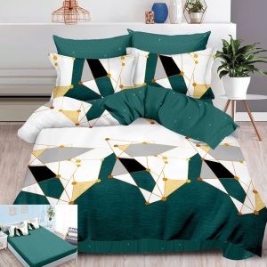 Lenjerie Pat Zina Sx122, Bumbac, 6 Piese, Cu Elastic, Imprimeu, Verde