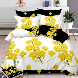 Lenjerie Pat Bey Sx132, Bumbac, 6 Piese, Cu Elastic, Alb, Galben, Imprimeu, Negru