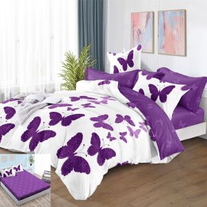 Lenjerie Pat Jaya Sx145, Bumbac, 6 Piese, Cu Elastic, Imprimeu, Lila