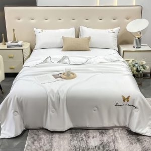 Lenjerie Pat Tip Matase Albino Co001, Bumbac, Poliester, 4 Piese, Fara Elastic, Alb