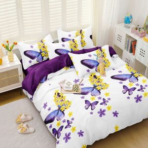 Lenjerie Pat Broholmer Fx023, Bumbac, 4 Piese, Fara Elastic, Alb, Imprimeu, Lila