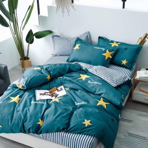 Lenjerie Pat Woodpecker Fx045, Bumbac, 4 Piese, Fara Elastic, Albastru