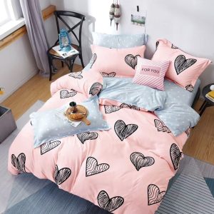 Lenjerie Pat Pigeon Fx078, Bumbac, 4 Piese, Fara Elastic, Imprimeu, Roz