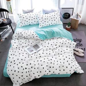 Lenjerie Pat Sonia Fx089, Bumbac, 4 Piese, Fara Elastic, Alb, Albastru