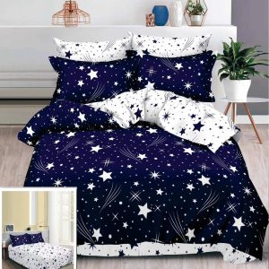 Lenjerie Pat Leila Sf001, Bumbac, 4 Piese, Fara Elastic, Alb, Albastru