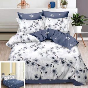 Lenjerie Pat Amira Sf024, Bumbac, 4 Piese, Fara Elastic, Alb, Albastru