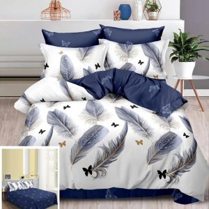 Lenjerie Pat Chira Sf029, Bumbac, 4 Piese, Fara Elastic, Alb, Albastru, Imprimeu