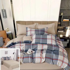 Lenjerie Pat Ilina Sf037, Bumbac, 4 Piese, Fara Elastic, Albastru, Gri